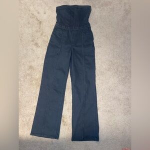 Zara black denim washed Wide Leg Jumpsuit